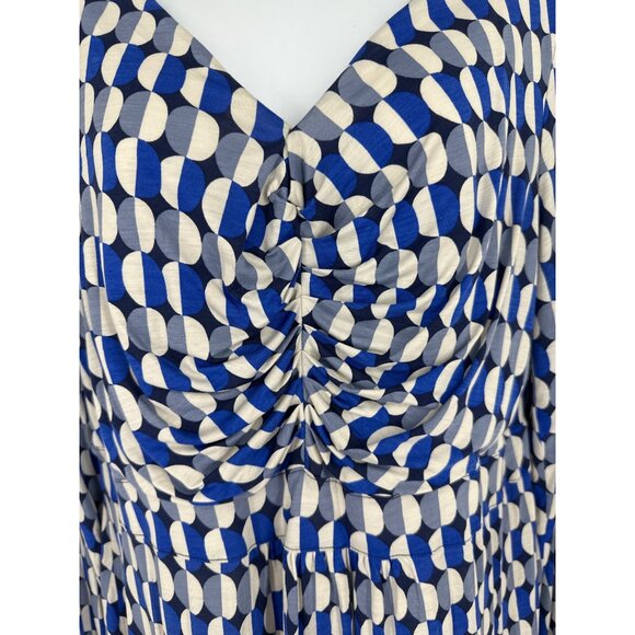 Boden Geometric Print Long Sleeve Ruched V-Neck Lined Sheath Dress Size 14R - Picture 3 of 8